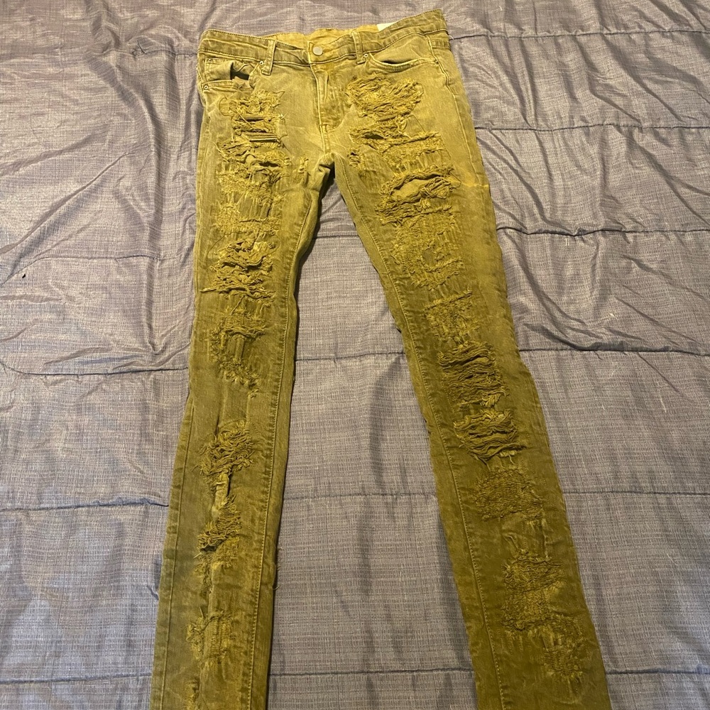 MNML Light Brown Distressed Stacked Jeans